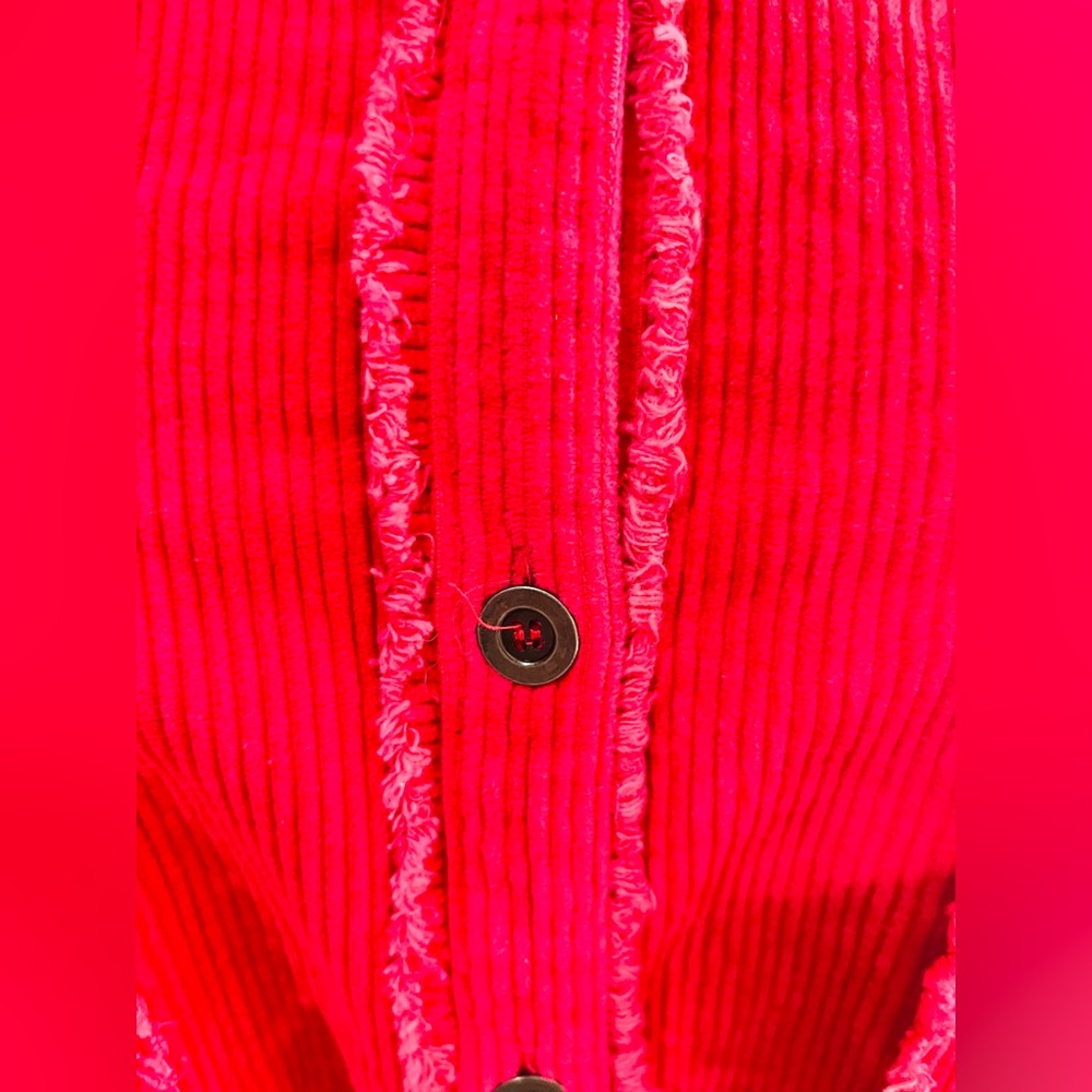 New with Tags Umgee Hot Pink Corduroy Fringe  Jacket Shacket sz Medium oversize - Picture 3 of 11